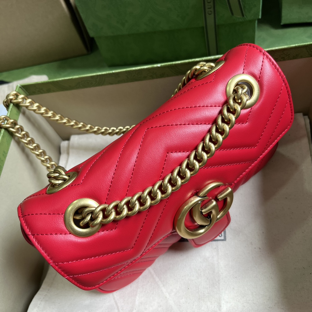 Bagsaaa Gvc*1 GG Marmont matelassé shoulder red bag - 22X 13 x 6 cm