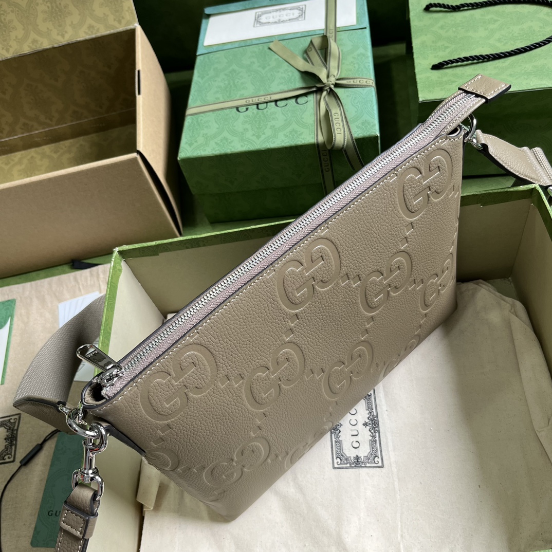 Bagsaaa Gvc*1 GG embossed messenger bag in grey leather - 31x 24.5x 5cm