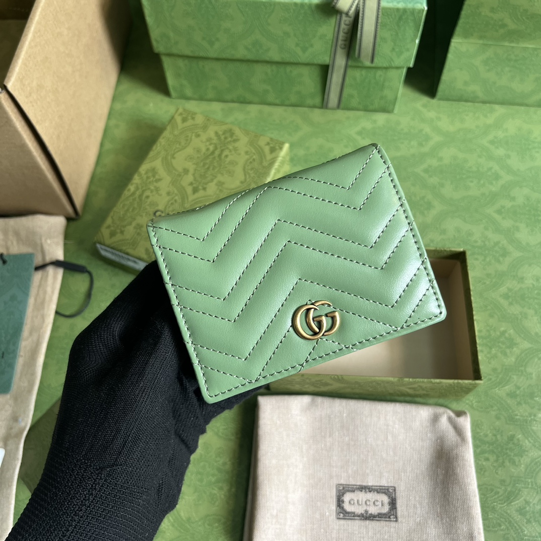 Bagsaaa Gvc*1 GG Marmont matelassé card case wallet sage green - 11 x 8.5 x 3cm