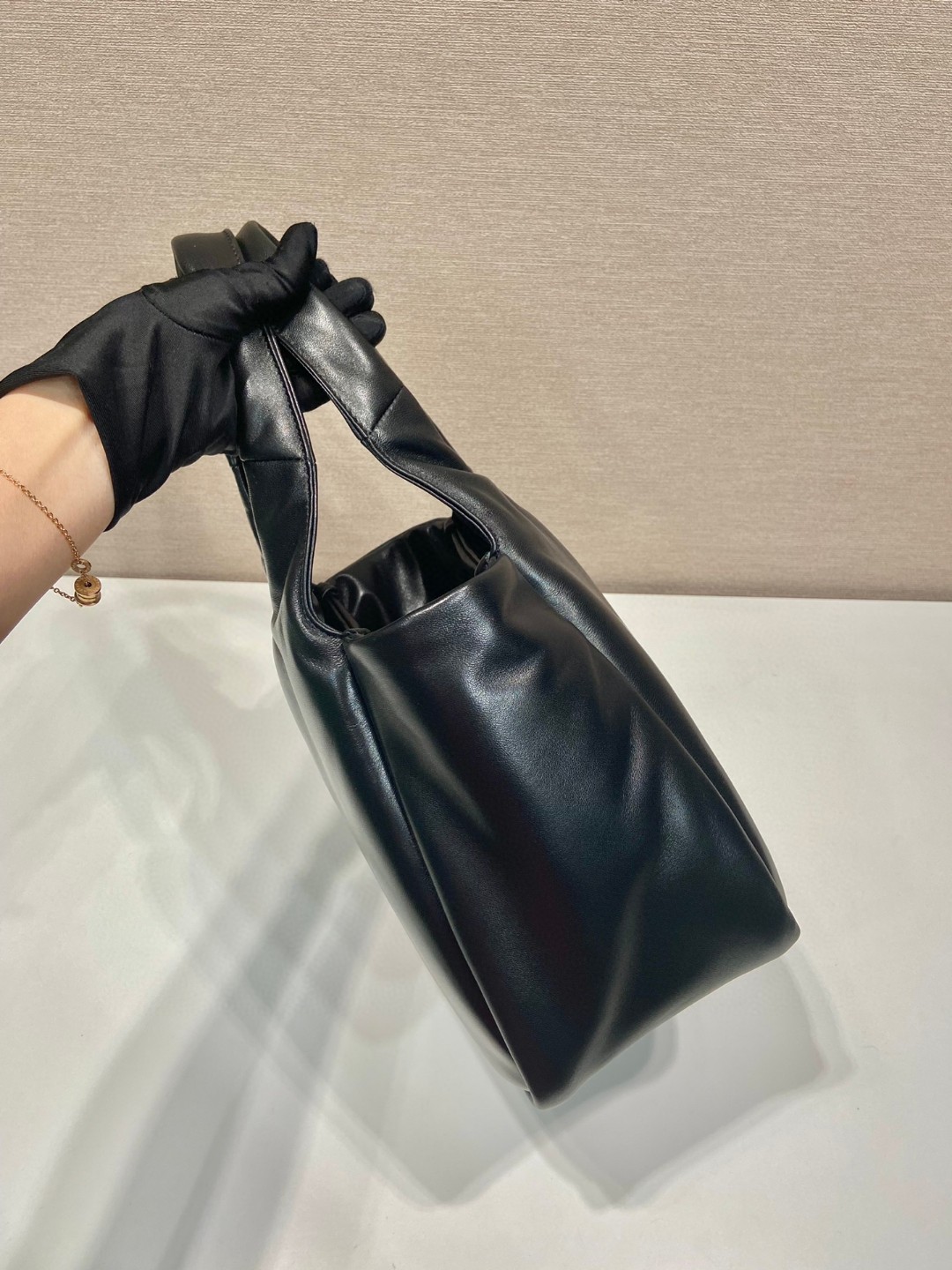 Bagsaaa Pra*a padded Pra*a Soft nappa-leather black bag - 30*26*17cm