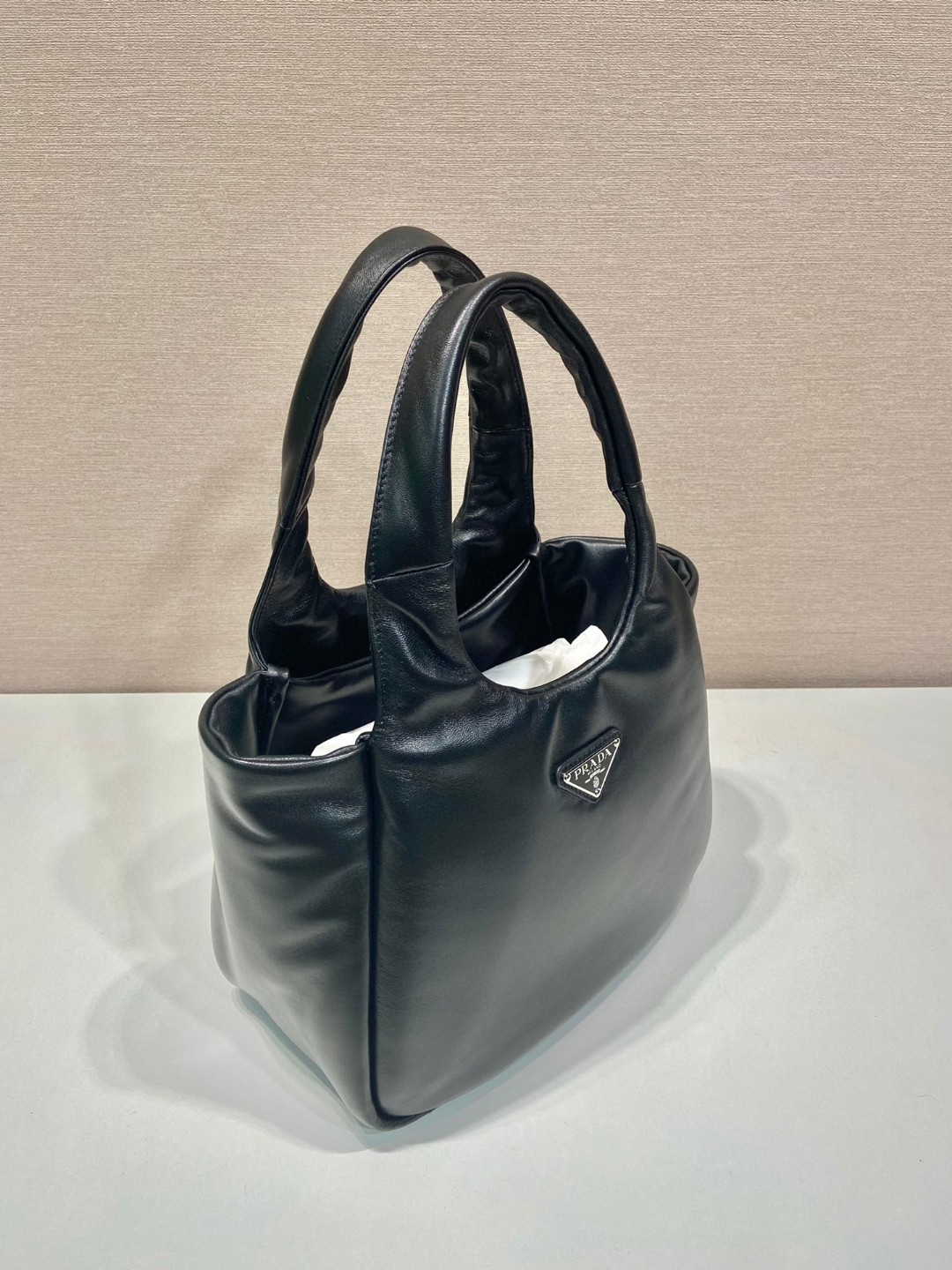 Bagsaaa Pra*a padded Pra*a Soft nappa-leather black bag - 30*26*17cm