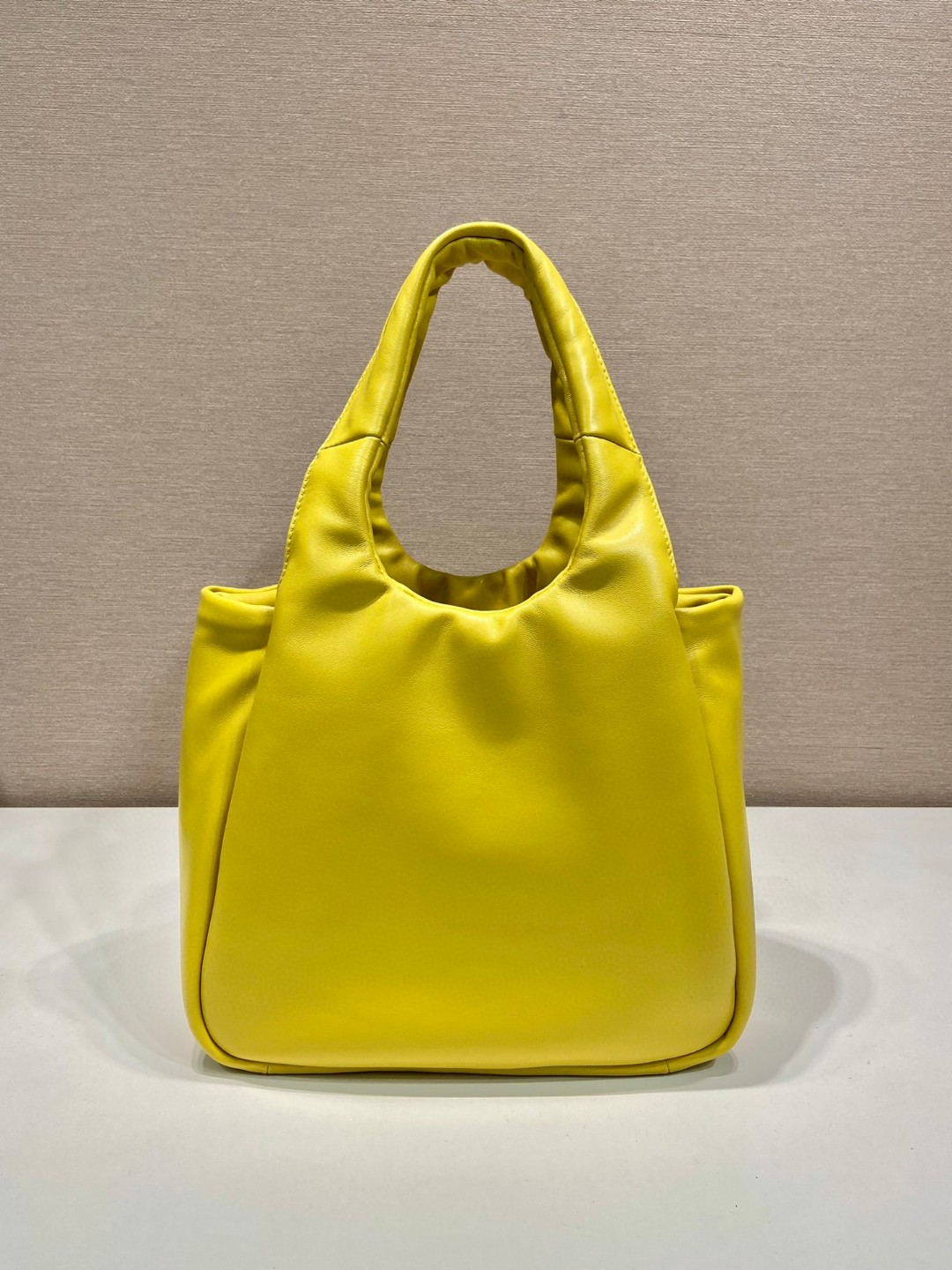 Bagsaaa Pra*a padded Pra*a Soft nappa-leather yellow bag - 30*26*17cm