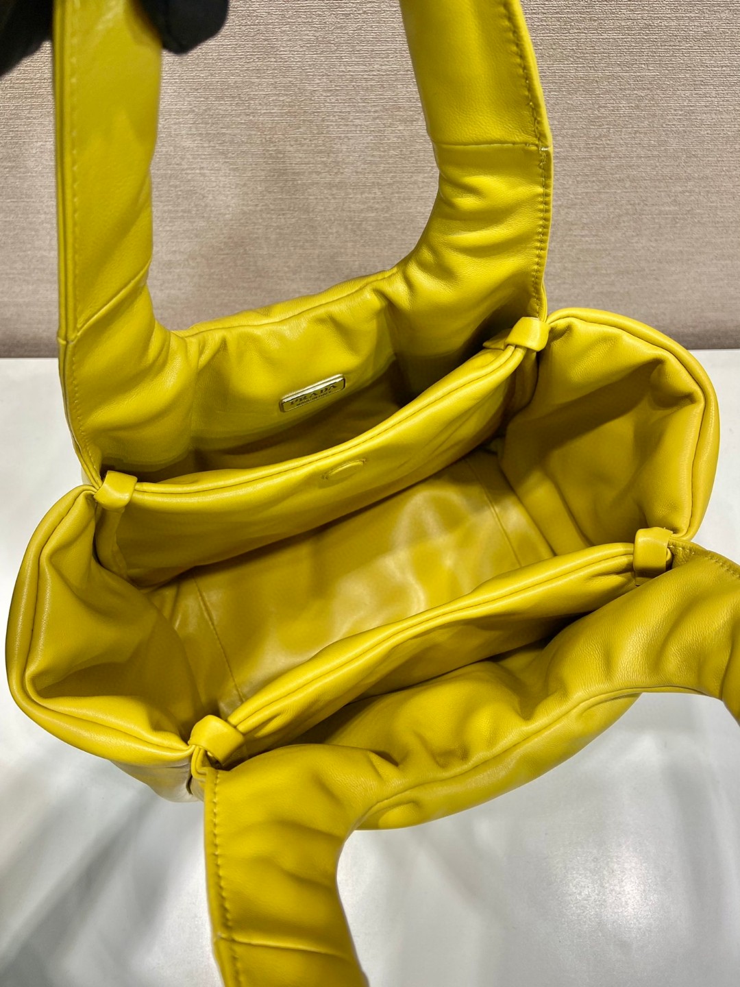 Bagsaaa Pra*a padded Pra*a Soft nappa-leather yellow bag - 30*26*17cm