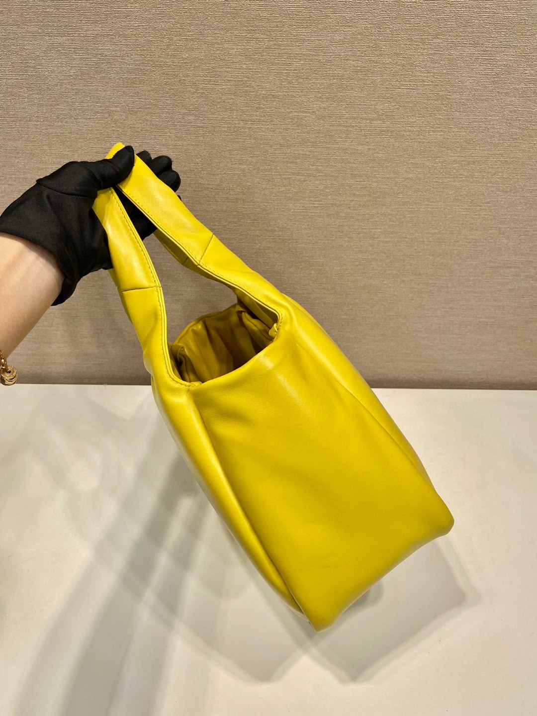 Bagsaaa Pra*a padded Pra*a Soft nappa-leather yellow bag - 30*26*17cm