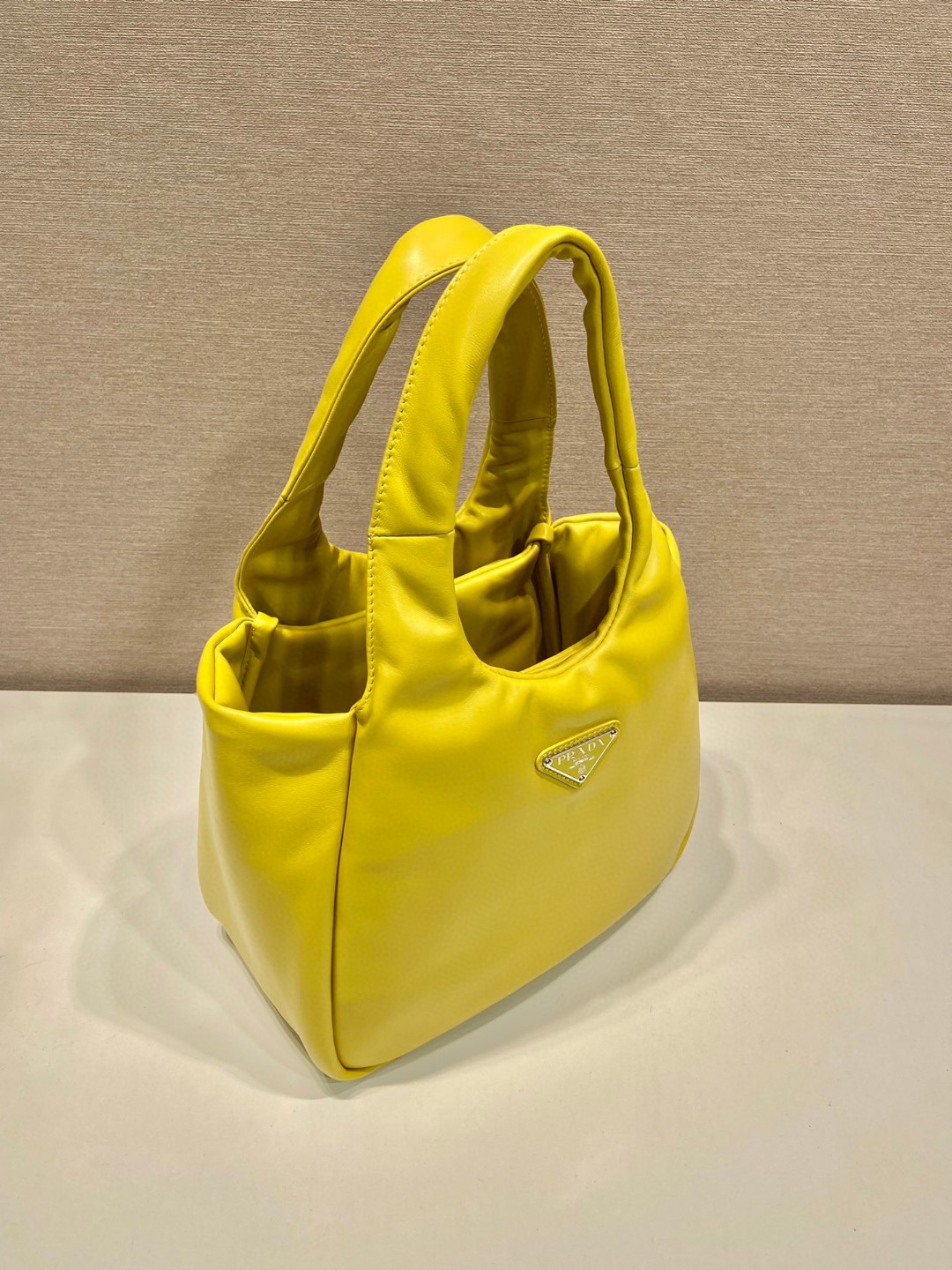Bagsaaa Pra*a padded Pra*a Soft nappa-leather yellow bag - 30*26*17cm