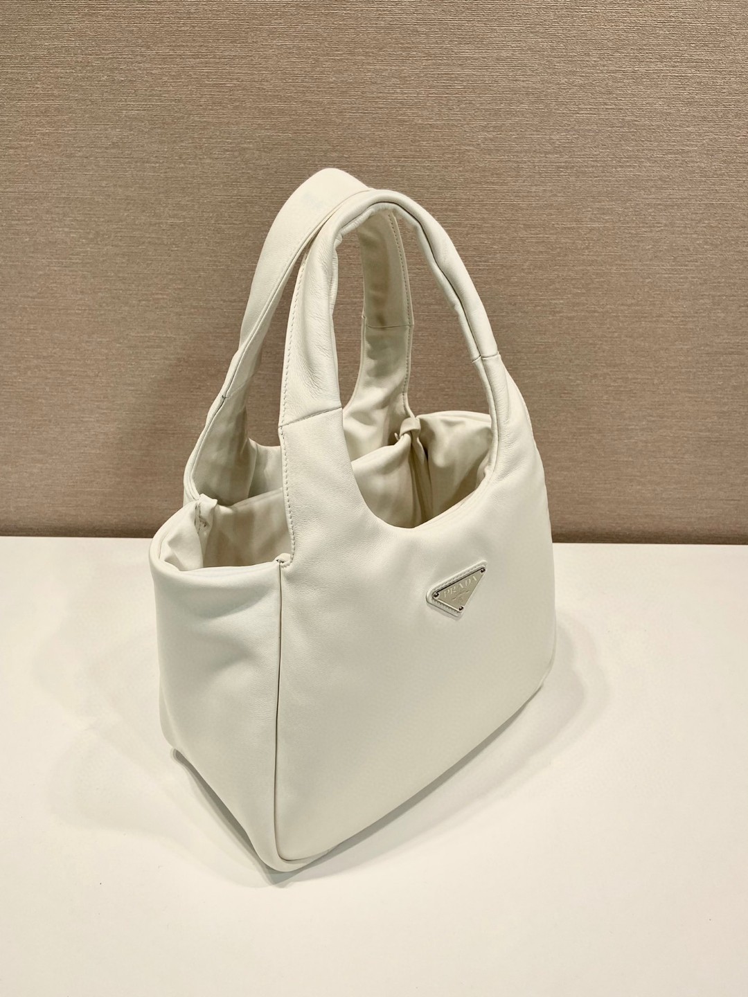Bagsaaa Pra*a padded Pra*a Soft nappa-leather white bag - 30*26*17cm