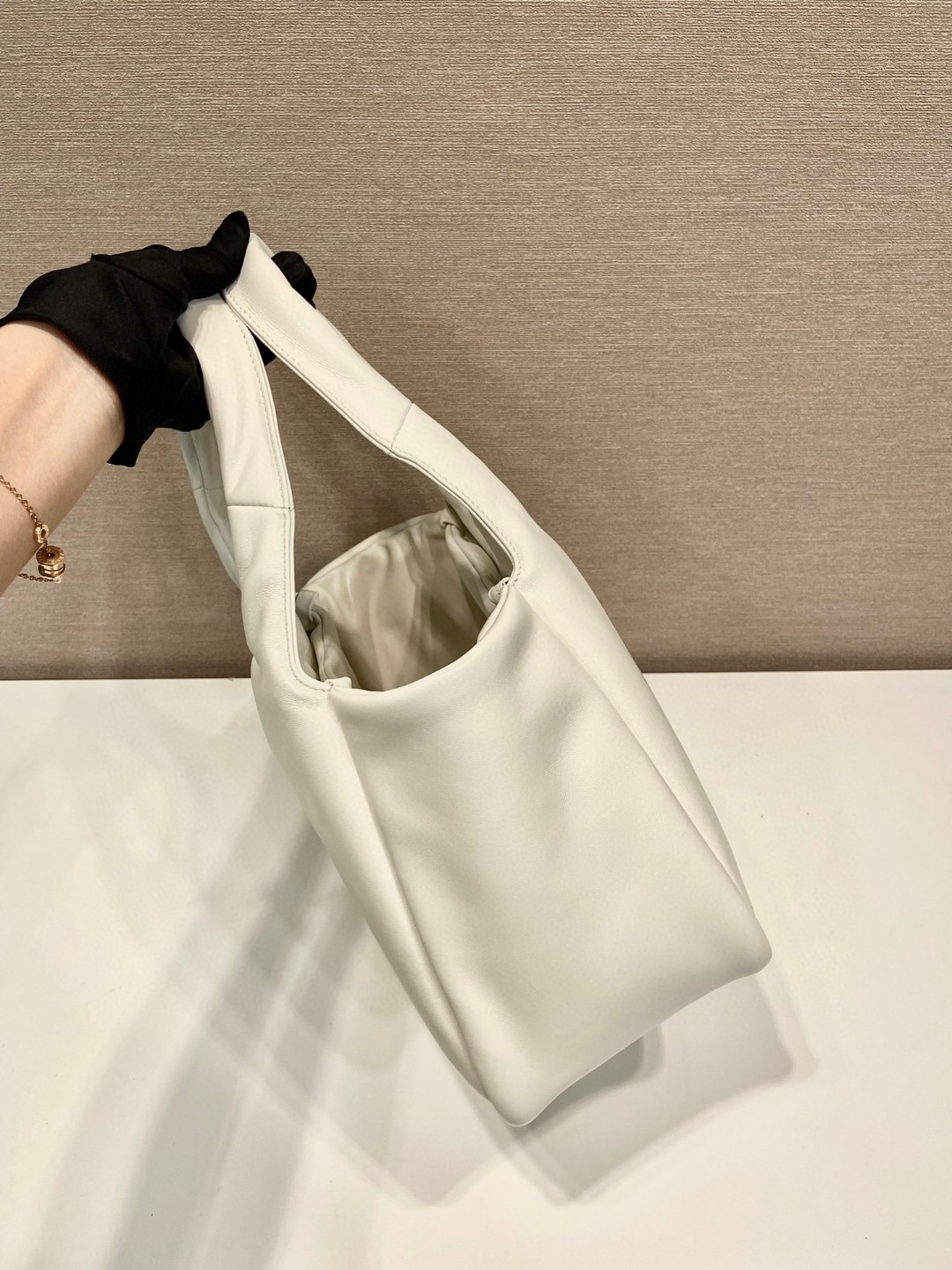 Bagsaaa Pra*a padded Pra*a Soft nappa-leather white bag - 30*26*17cm