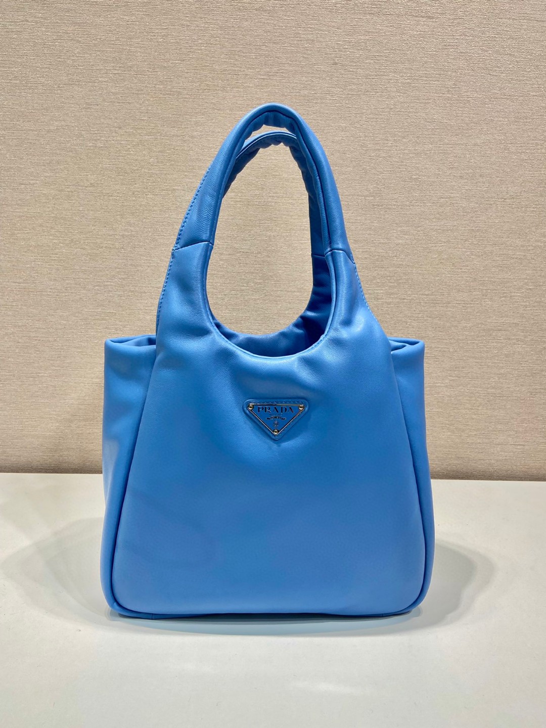 Bagsaaa Pra*a padded Pra*a Soft nappa-leather blue bag - 30*26*17cm