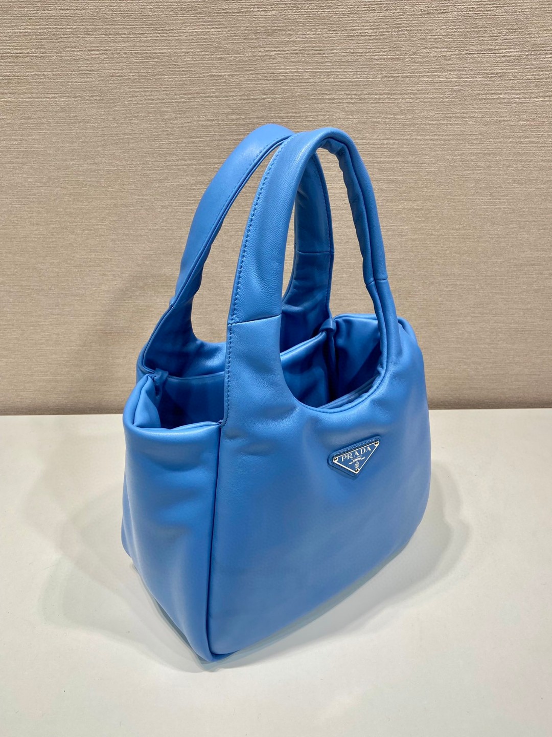 Bagsaaa Pra*a padded Pra*a Soft nappa-leather blue bag - 30*26*17cm