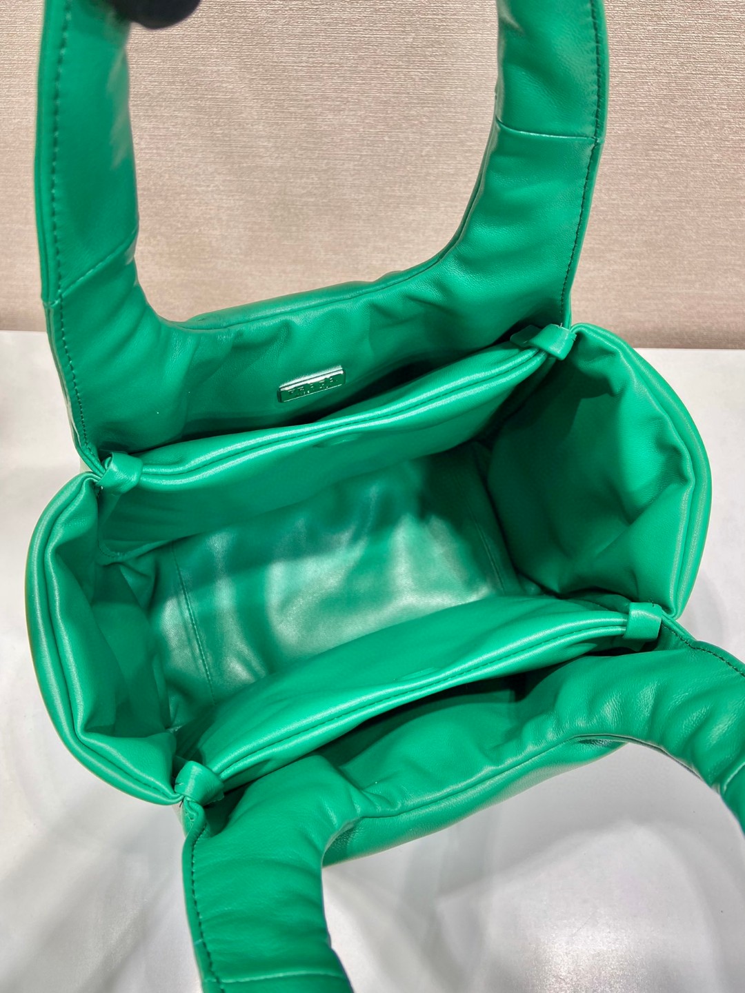 Bagsaaa Pra*a padded Pra*a Soft nappa-leather green bag - 30*26*17cm