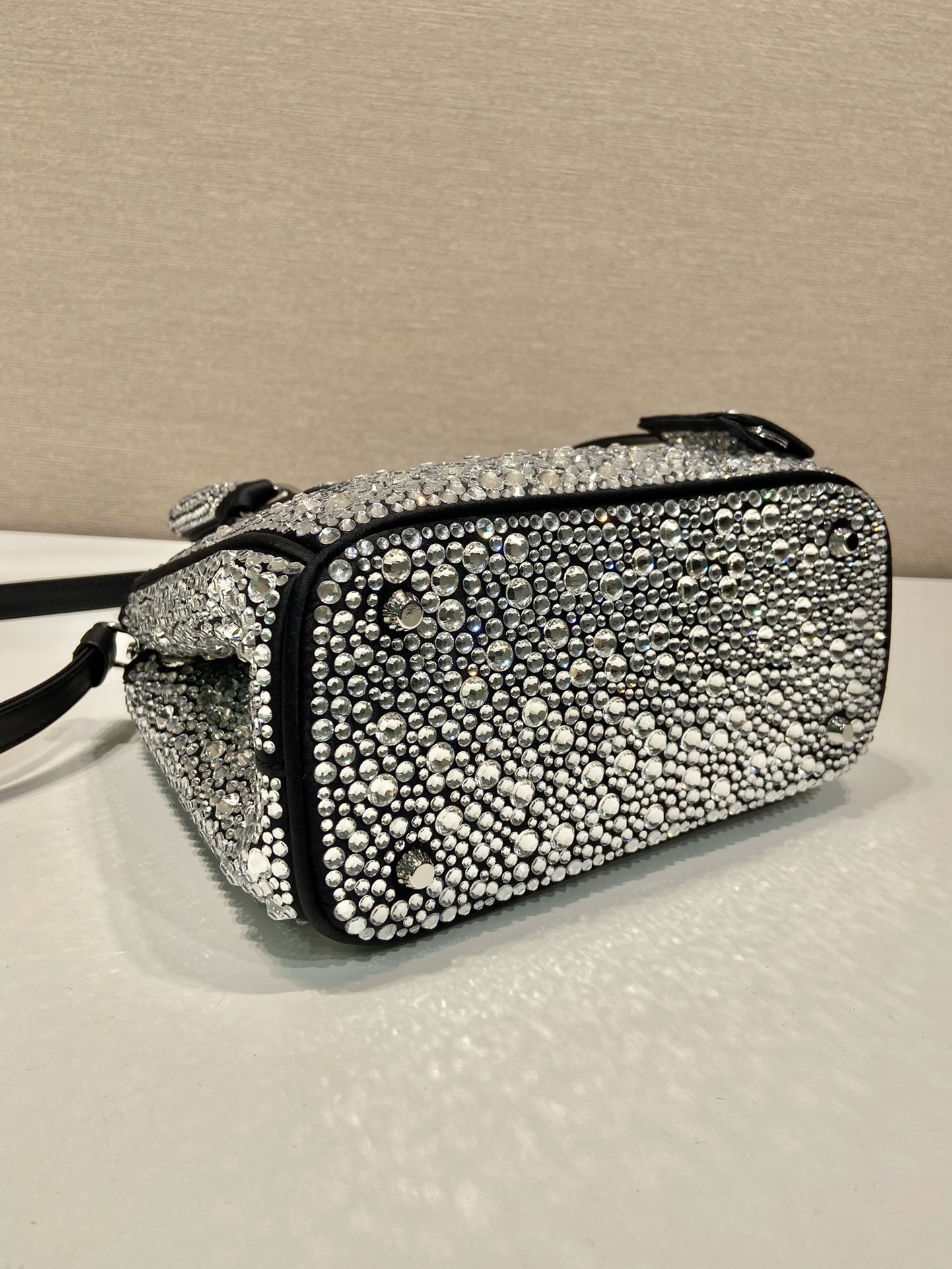 Bagsaaa Pra*a Galleria satin mini-bag with black crystals - 20*14.5*9.5cm
