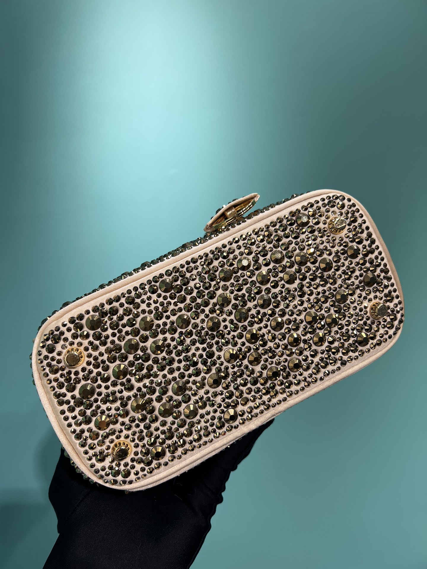 Bagsaaa Pra*a Galleria satin mini-bag with platinum crystals - 20*14.5*9.5cm