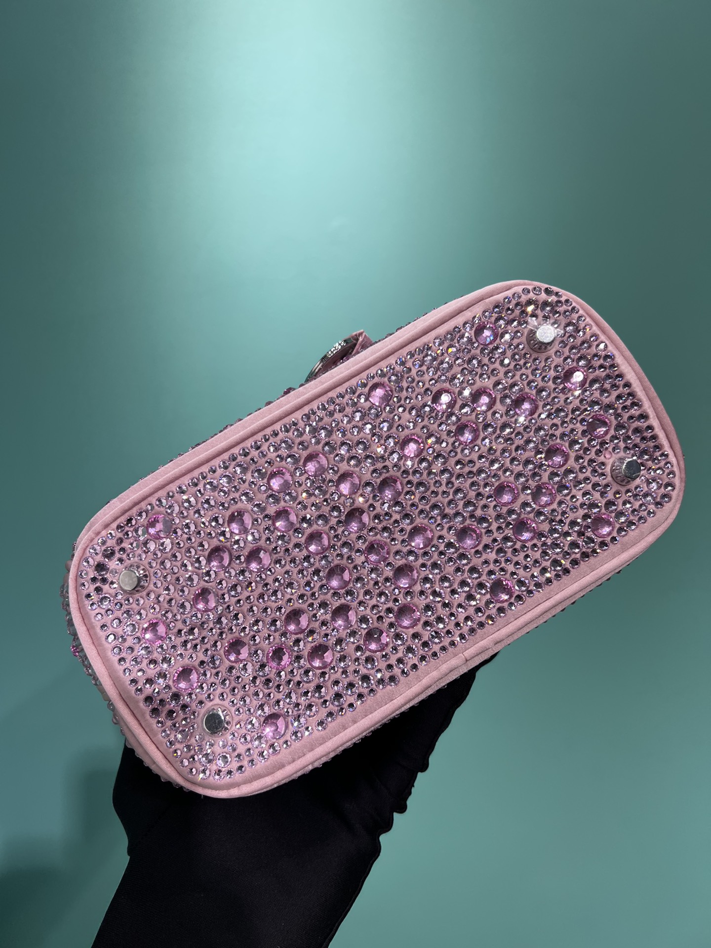 Bagsaaa Pra*a Galleria satin mini-bag with pink crystals - 20*14.5*9.5cm