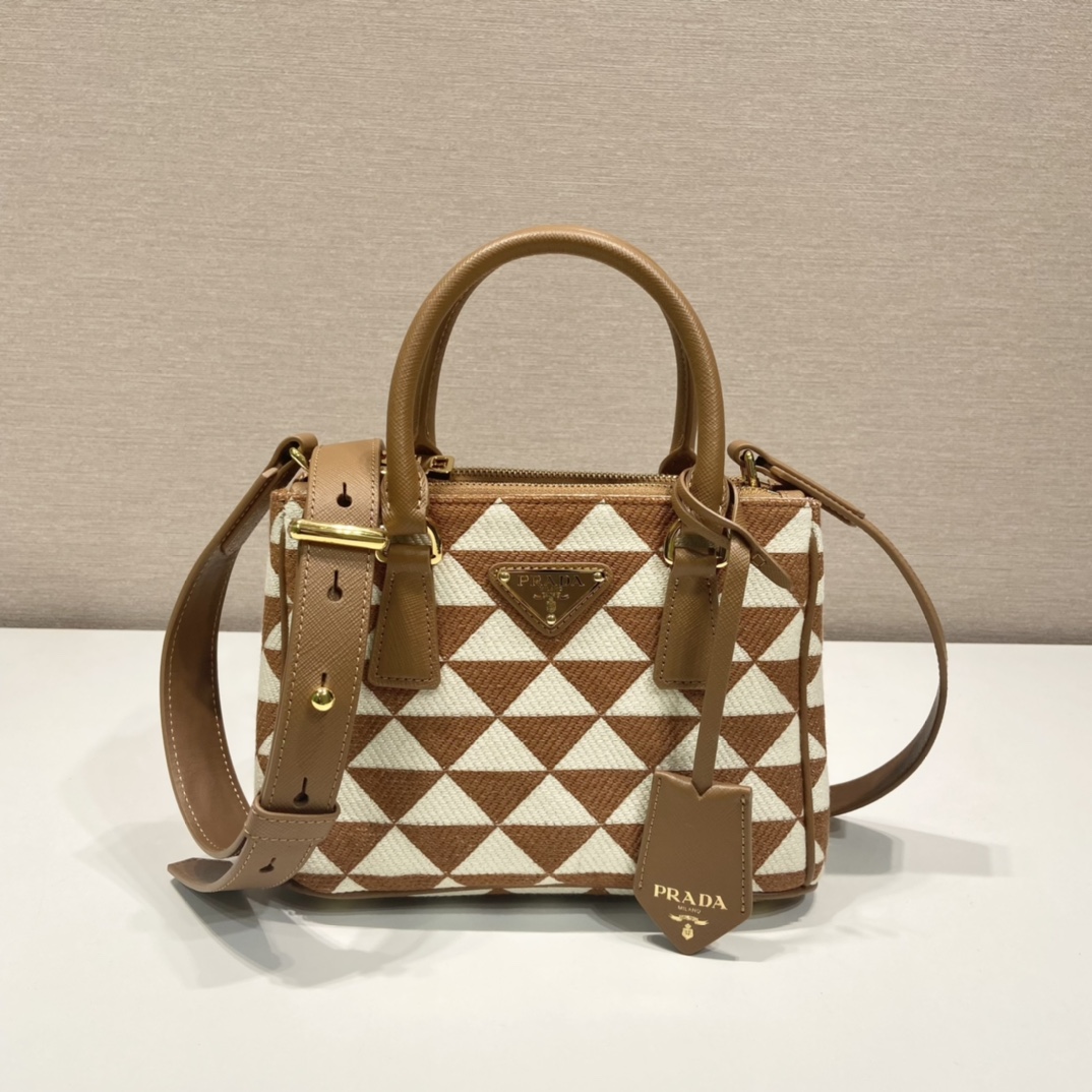 Bagsaaa Pra*a Symbole embroidered fabric mini brown bag - 20x15x9.5cm