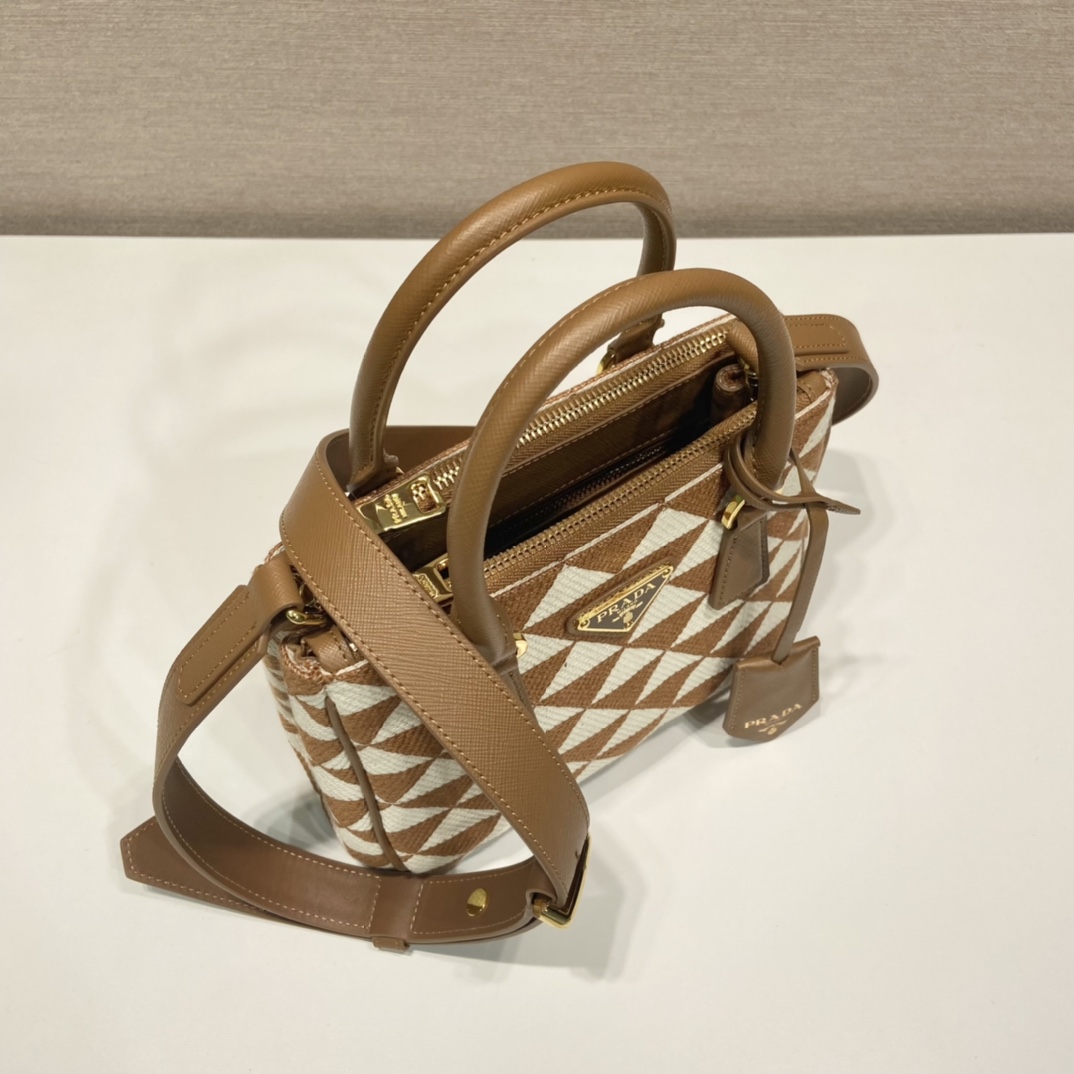 Bagsaaa Pra*a Symbole embroidered fabric mini brown bag - 20x15x9.5cm