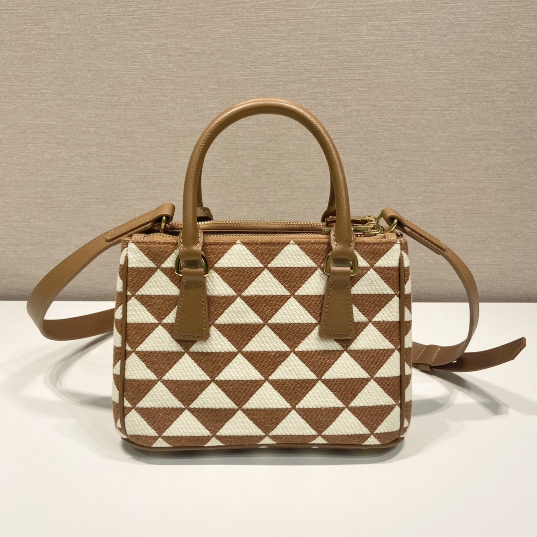Bagsaaa Pra*a Symbole embroidered fabric mini brown bag - 20x15x9.5cm
