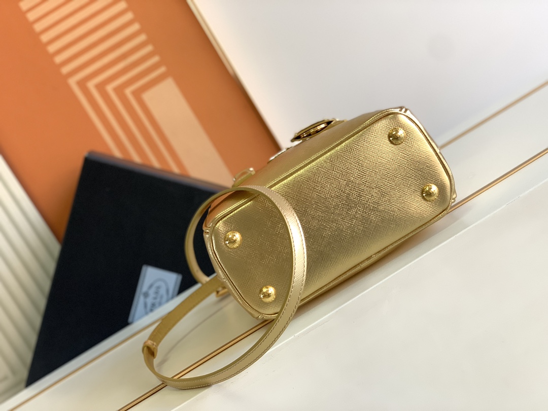 Bagsaaa Pra*a Galleria Saffiano leather gold mini-bag - 20x15x9.5cm