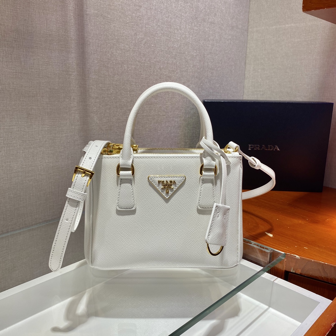 Bagsaaa Pra*a Galleria Saffiano leather white mini-bag - 20x15x9.5cm