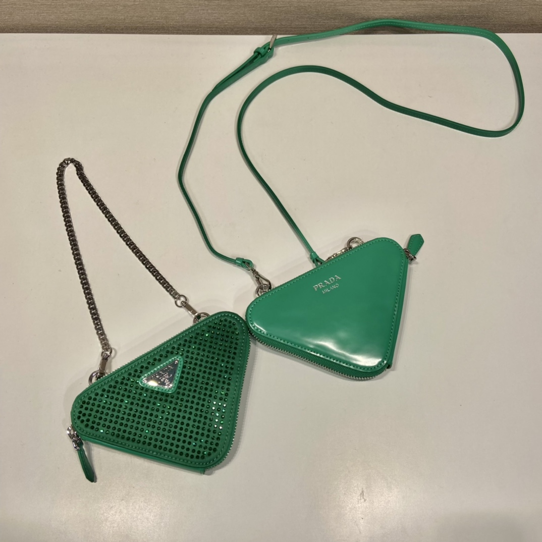 Bagsaaa Pra*a Embellished satin and leather mini pouch green - 15x10x5cm