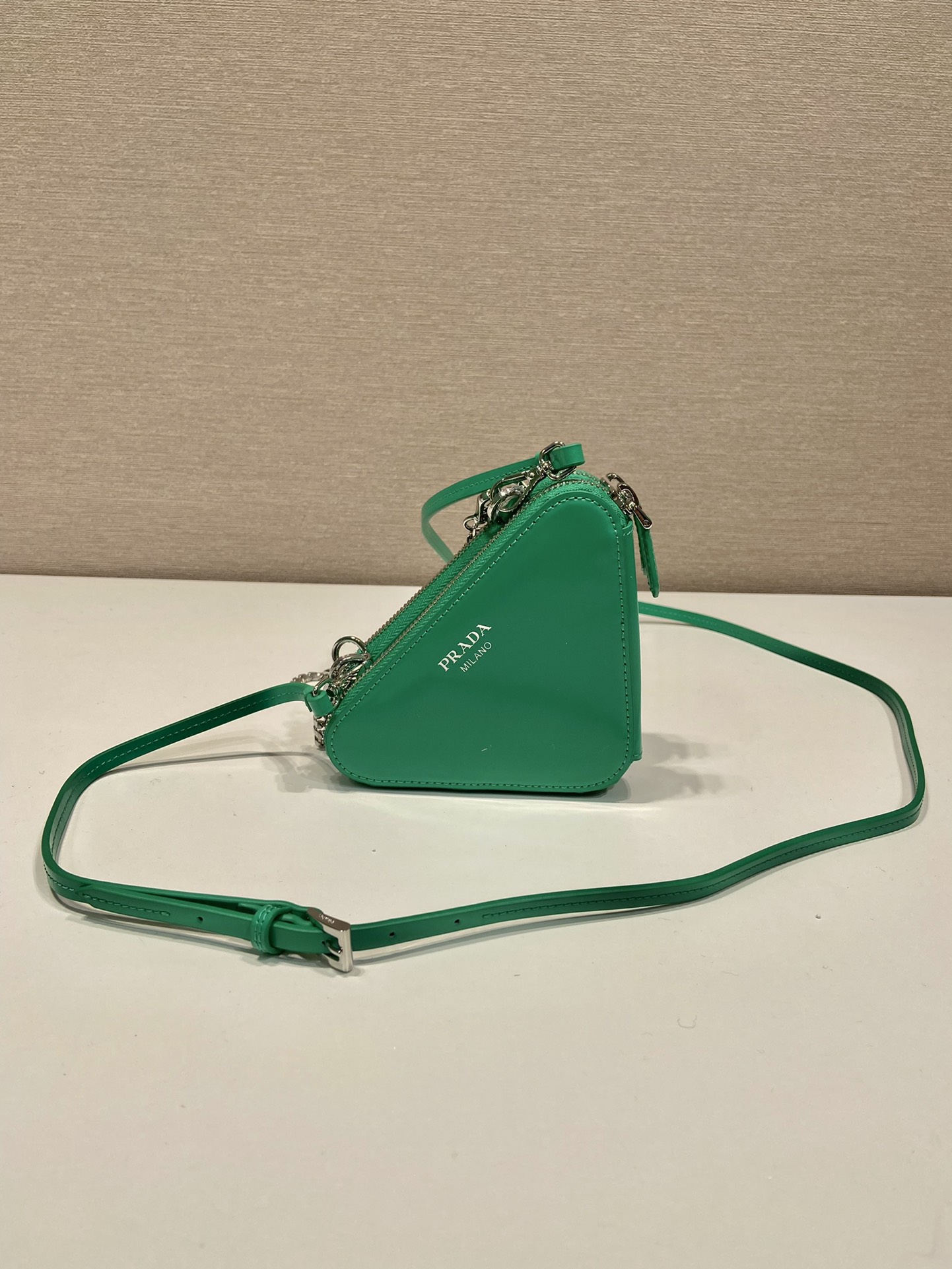 Bagsaaa Pra*a Embellished satin and leather mini pouch green - 15x10x5cm