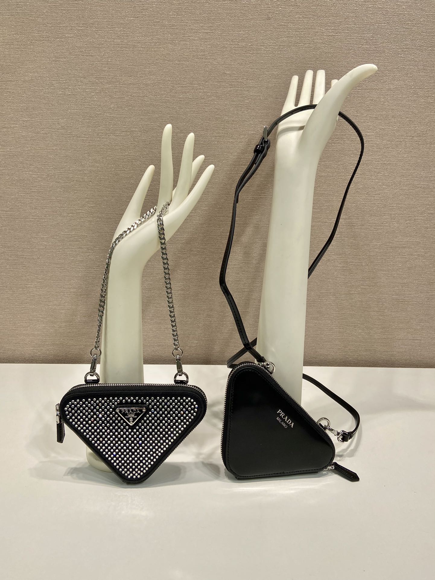 Bagsaaa Pra*a Embellished satin and leather mini pouch black - 15x10x5cm