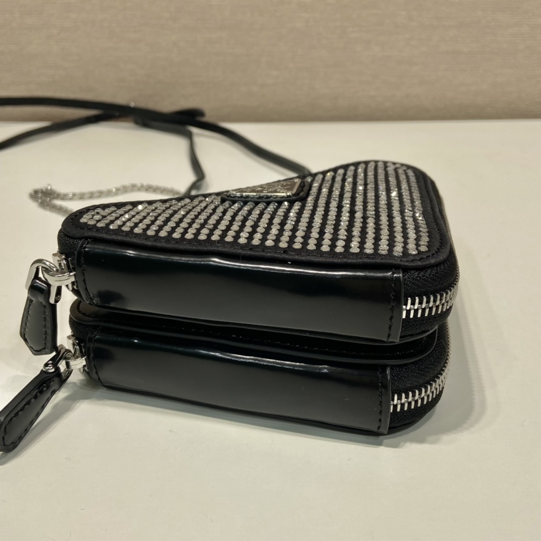 Bagsaaa Pra*a Embellished satin and leather mini pouch black - 15x10x5cm