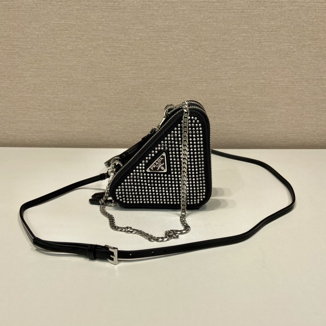 Bagsaaa Pra*a Embellished satin and leather mini pouch black - 15x10x5cm