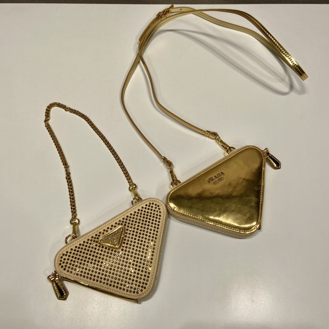 Bagsaaa Pra*a Embellished satin and leather mini pouch gold - 15x10x5cm