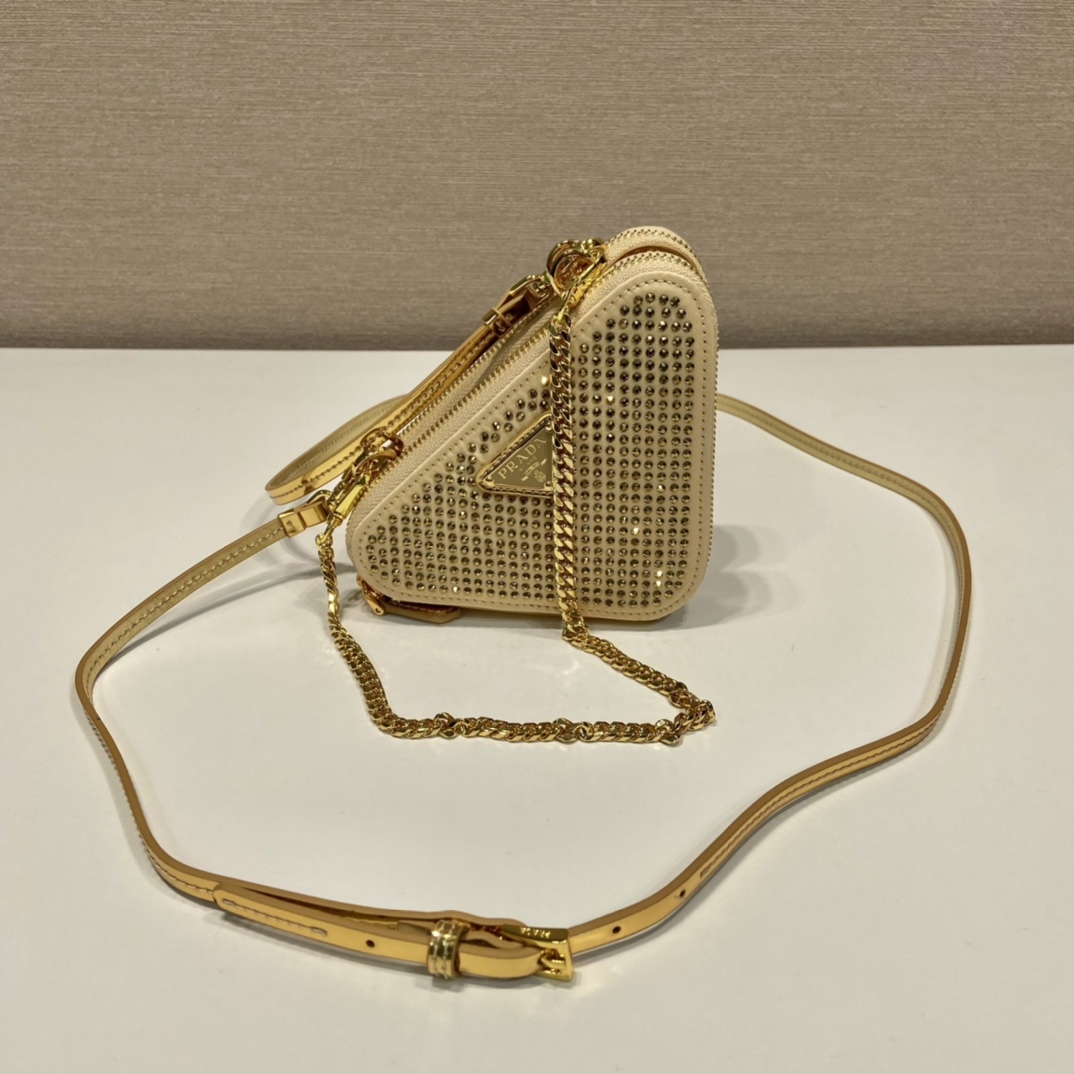 Bagsaaa Pra*a Embellished satin and leather mini pouch gold - 15x10x5cm