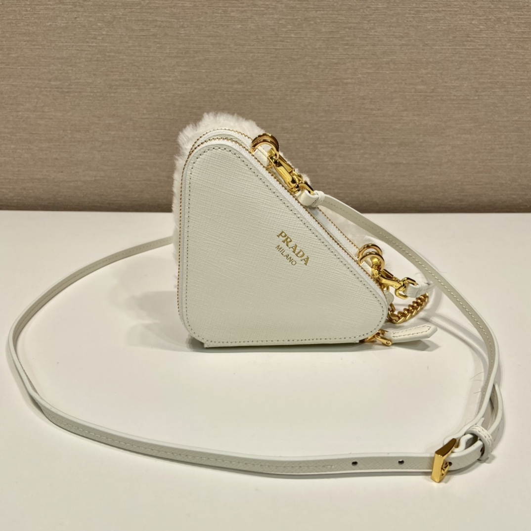 Bagsaaa Pra*a Shearling and Saffiano leather mini-pouch white - 15x10x5cm
