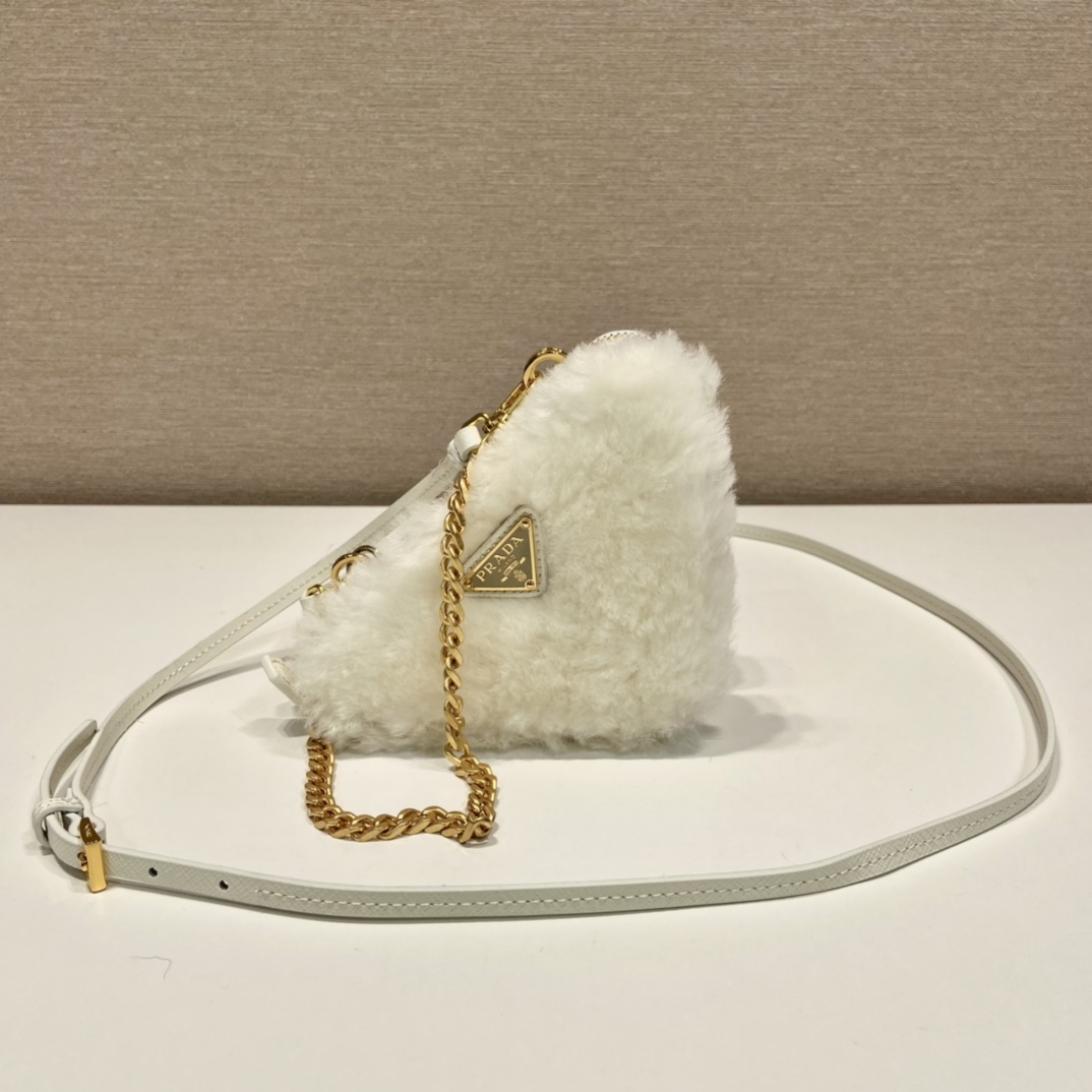 Bagsaaa Pra*a Shearling and Saffiano leather mini-pouch white - 15x10x5cm