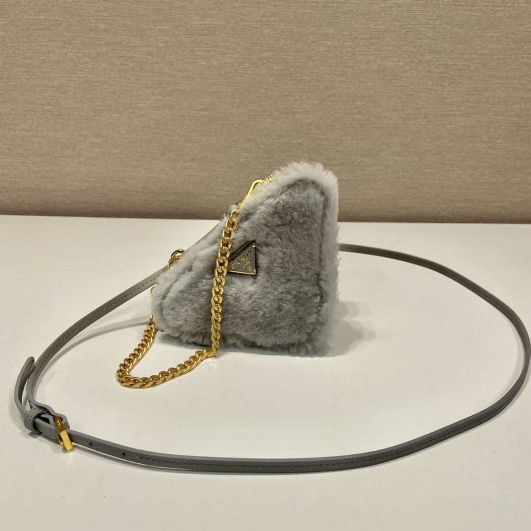 Bagsaaa Pra*a Shearling and Saffiano leather mini-pouch grey - 15x10x5cm
