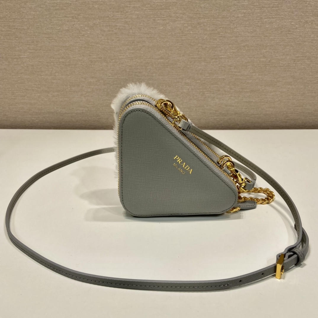 Bagsaaa Pra*a Shearling and Saffiano leather mini-pouch grey - 15x10x5cm