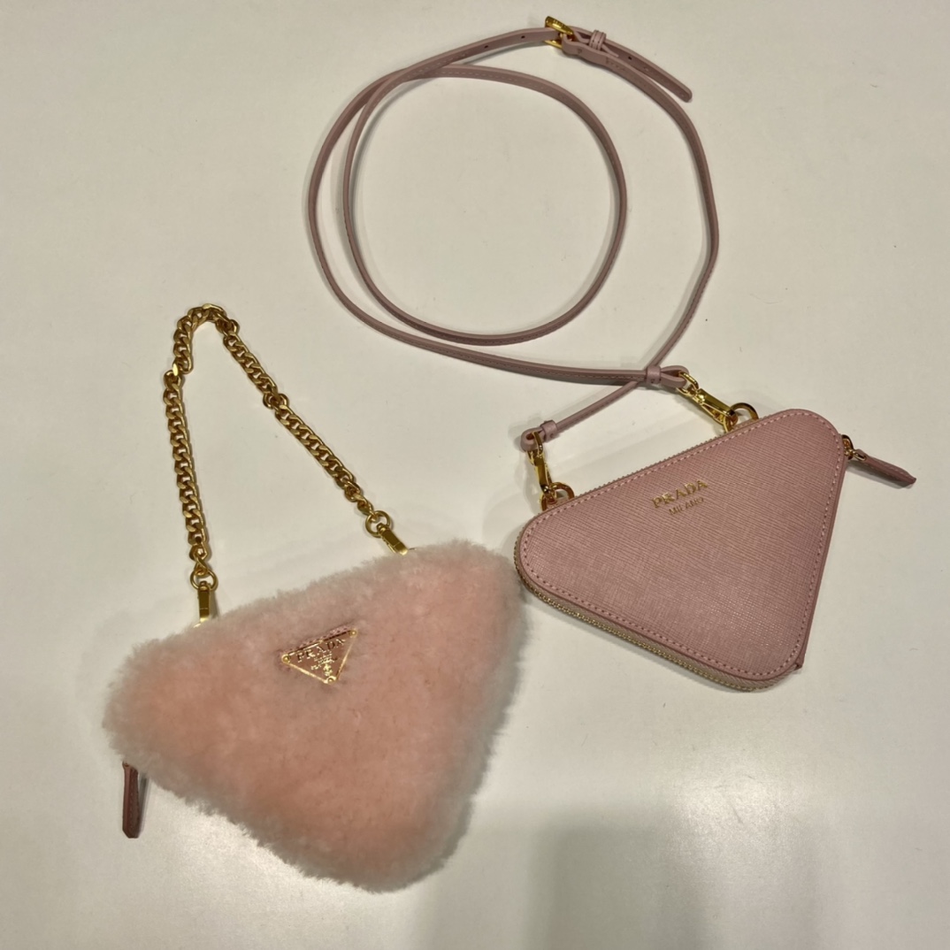 Bagsaaa Pra*a Shearling and Saffiano leather mini-pouch pink - 15x10x5cm