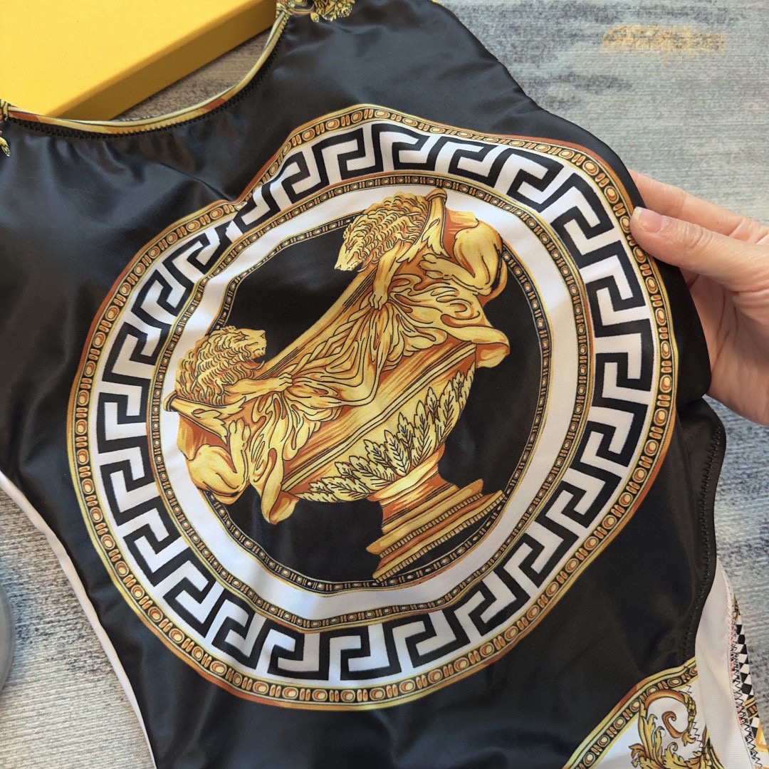 Bagsaaa Versace One Piece Swimsuit With Greek Key Print In Black