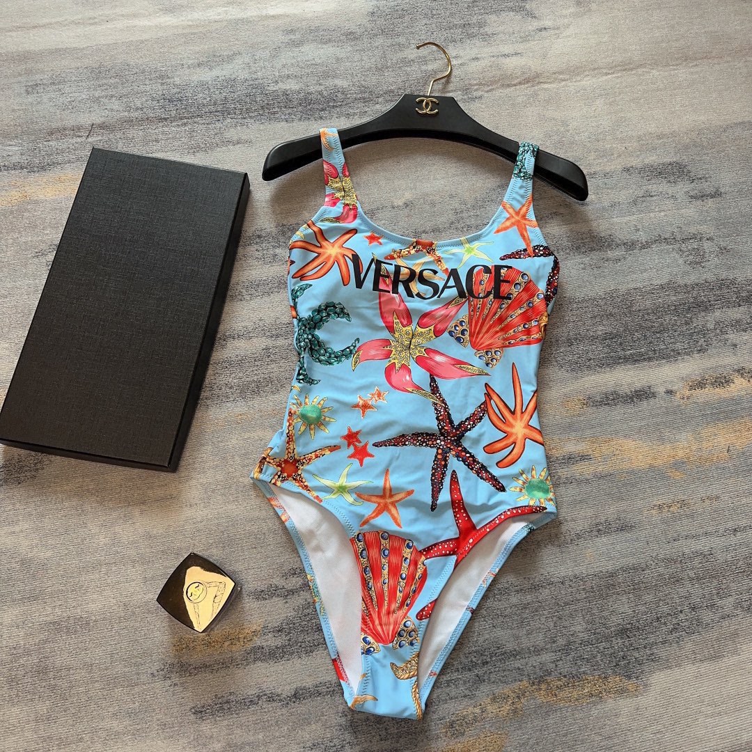 Bagsaaa Versace Tresor De La Mer One-Piece Swimsuit Azzurro Multicolor