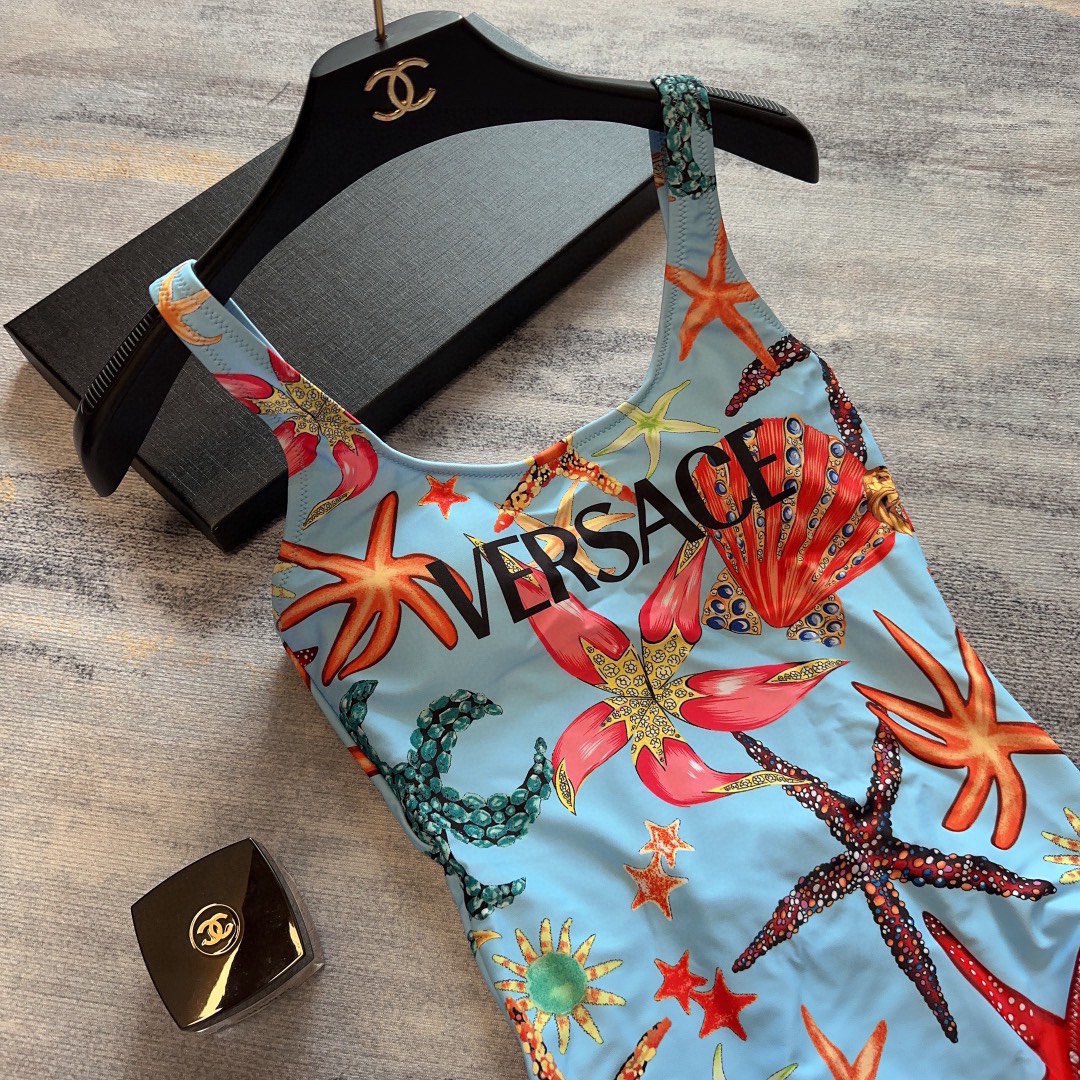 Bagsaaa Versace Tresor De La Mer One-Piece Swimsuit Azzurro Multicolor