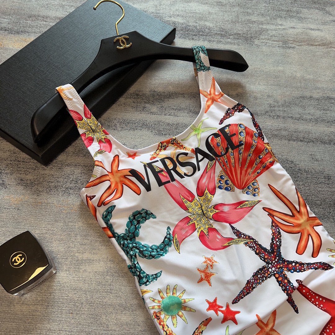 Bagsaaa Versace Tresor De La Mer One-Piece Swimsuit White Multicolor