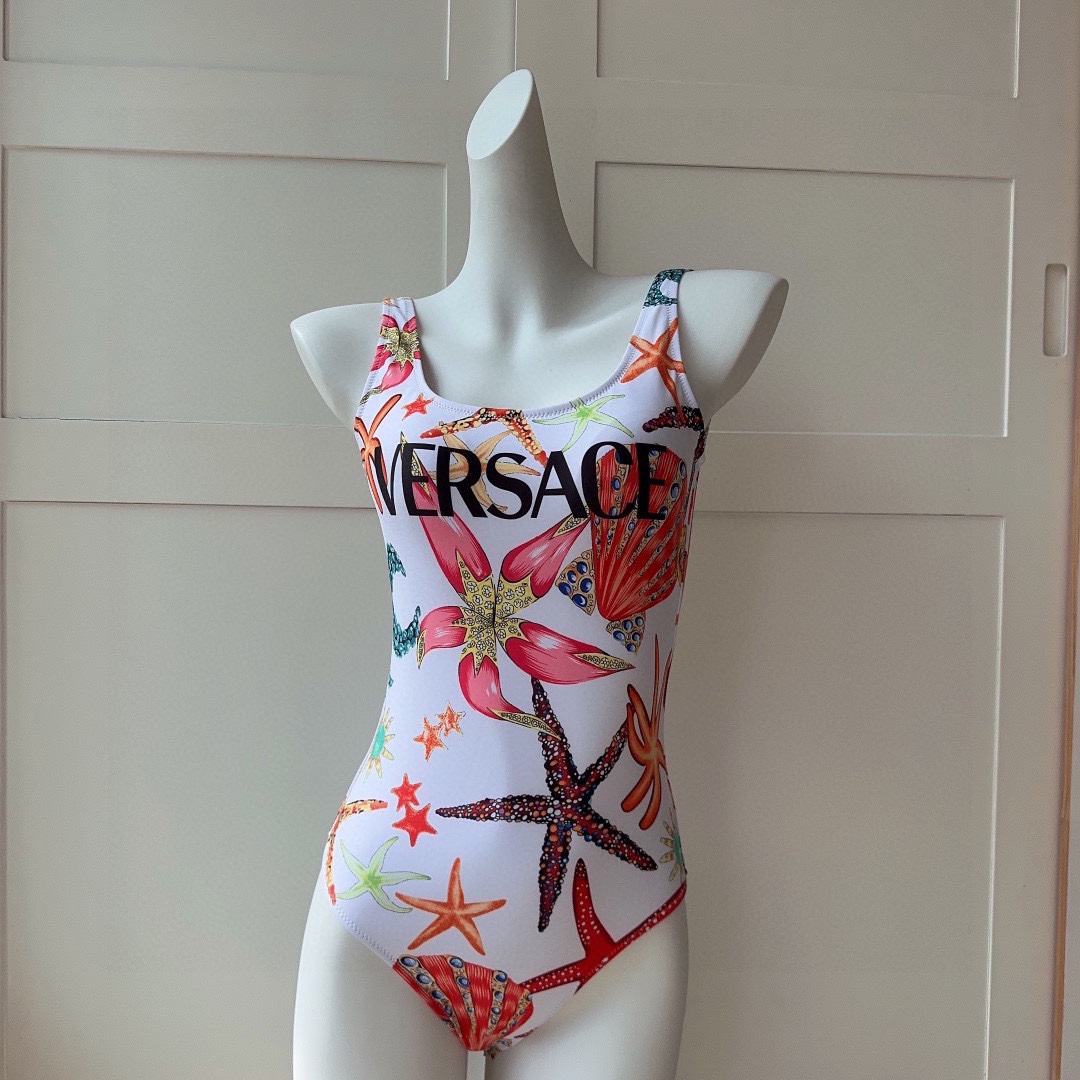 Bagsaaa Versace Tresor De La Mer One-Piece Swimsuit White Multicolor