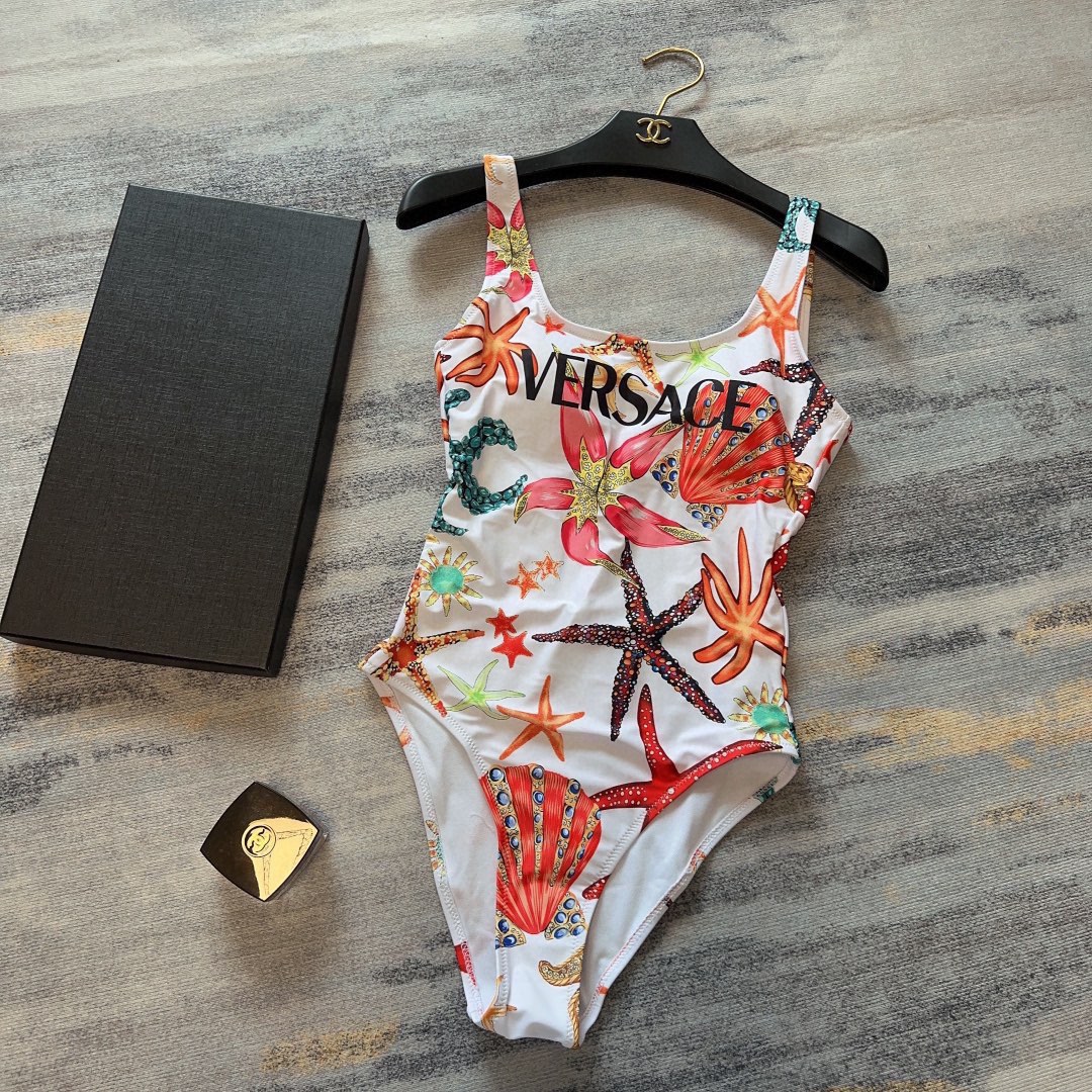 Bagsaaa Versace Tresor De La Mer One-Piece Swimsuit White Multicolor