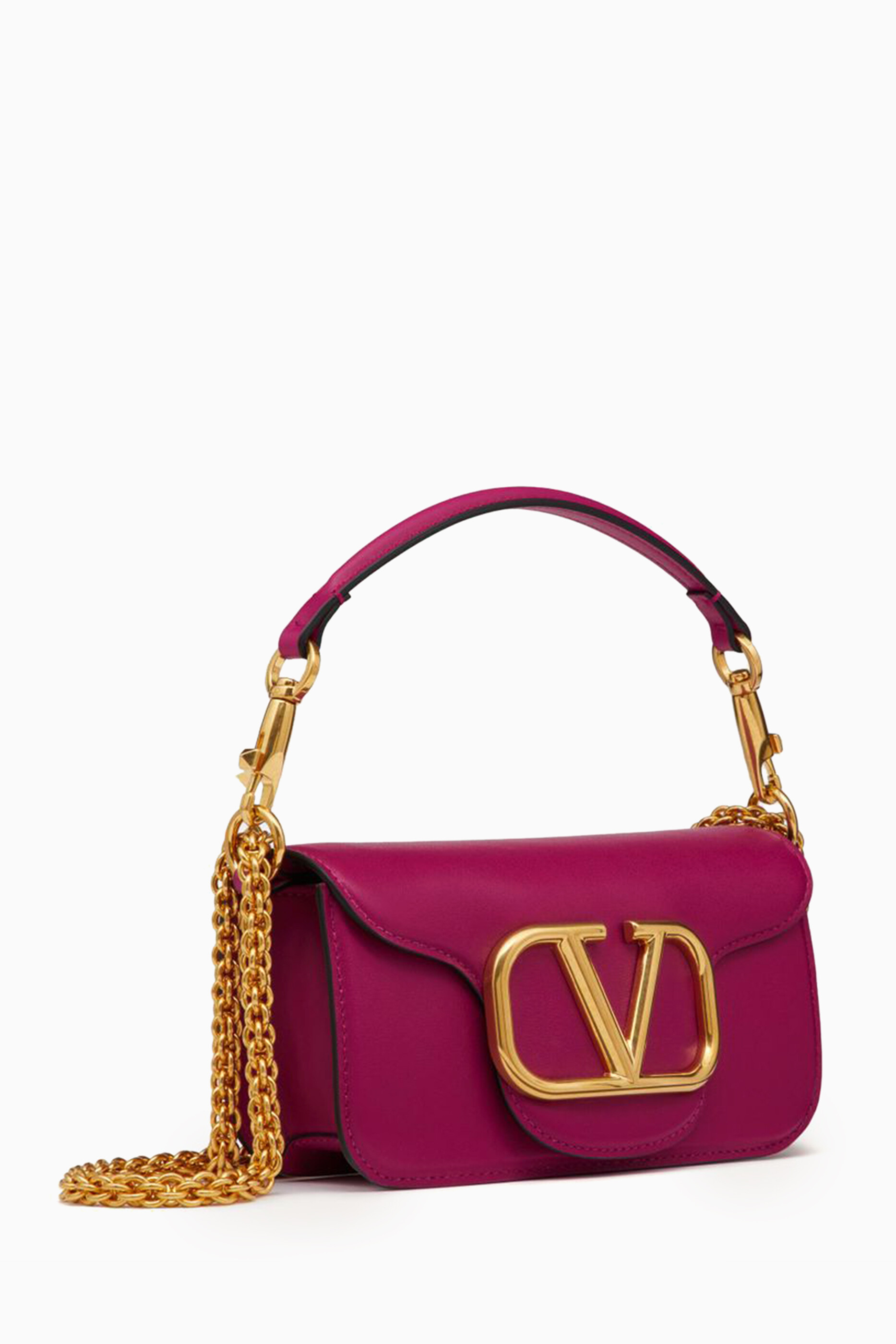 Bagsaaa Va1e*ntin0 Garavani Locò Small Shoulder Bag in darrk pink Leather 20 x 11 x 5 cm