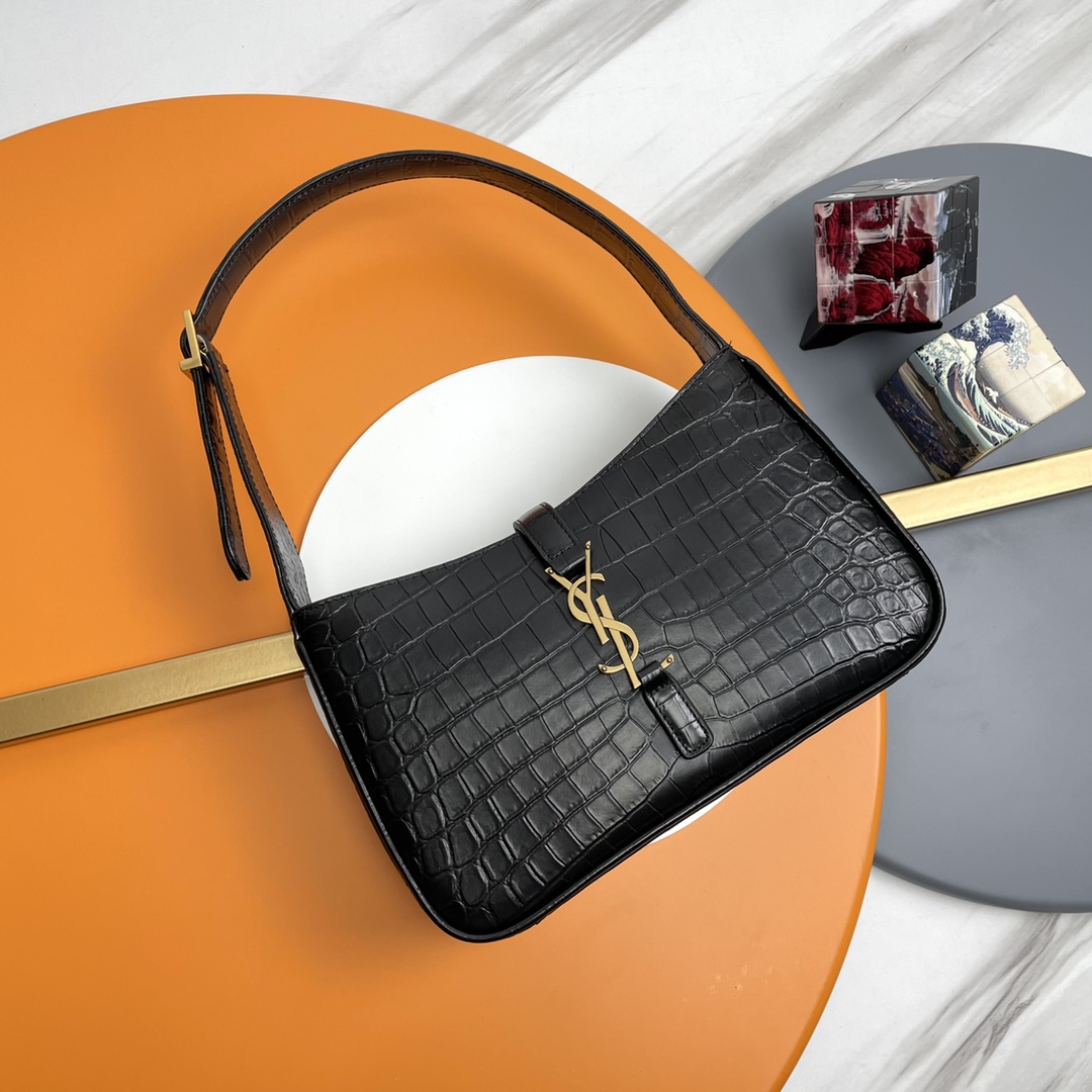 Bagsaaa Y51 LE 5 À 7 in black crocodile embossed leather - 23 X 16 X 6,5 CM