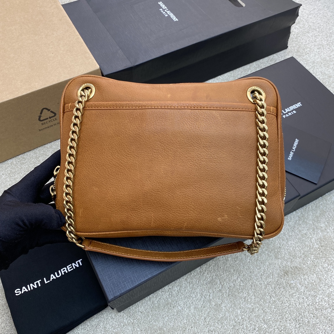 Bagsaaa Y51 Brown Niki Medium Leather Shoulder Bag - 26×19×7.5x13cm