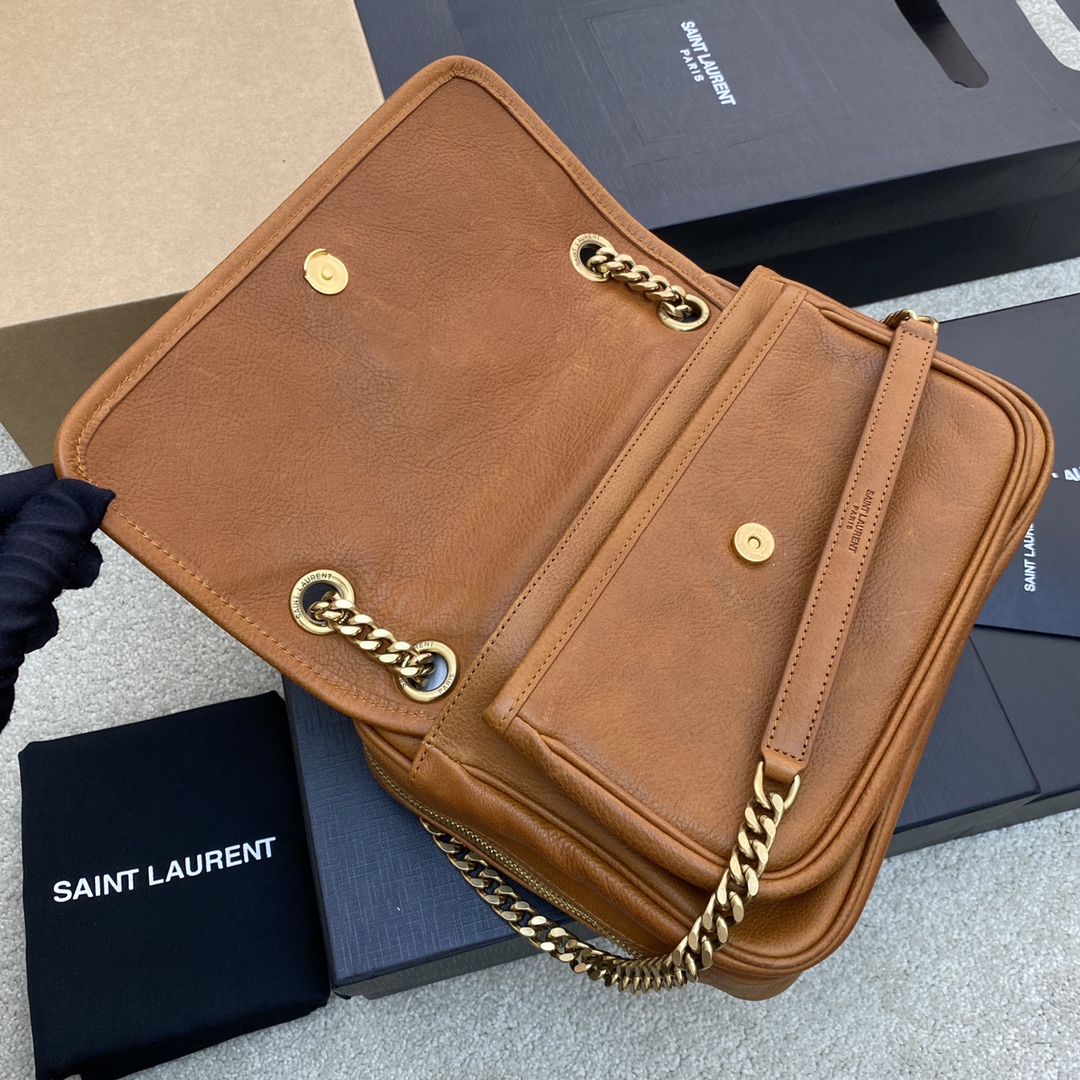 Bagsaaa Y51 Brown Niki Medium Leather Shoulder Bag - 26×19×7.5x13cm