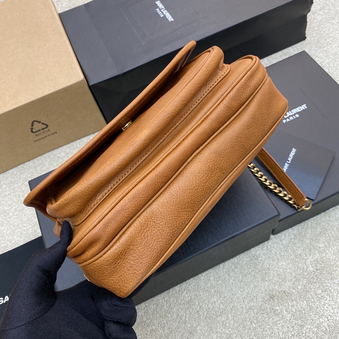 Bagsaaa Y51 Brown Niki Medium Leather Shoulder Bag - 26×19×7.5x13cm