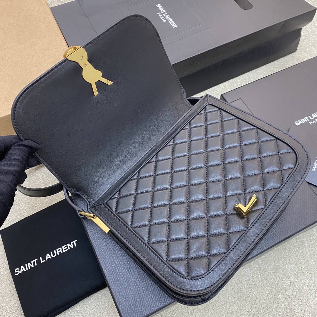 Bagsaaa Y51 Solferino medium S*pple satchet in quilted black lambskin - 22 X 18 X 4 CM