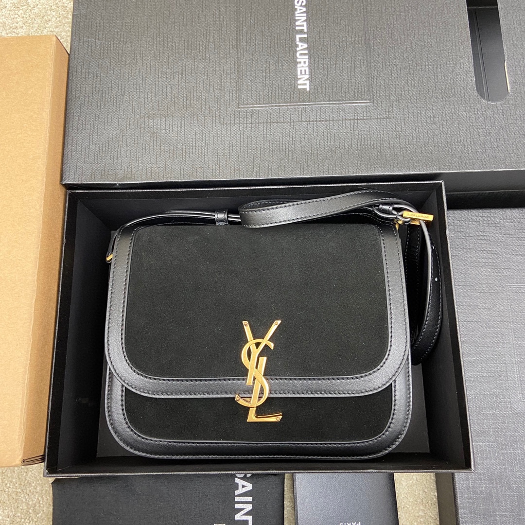 Bagsaaa Y51 Solferino Medium Satchel in box black suede leather - 23 X 16 X 6 CM