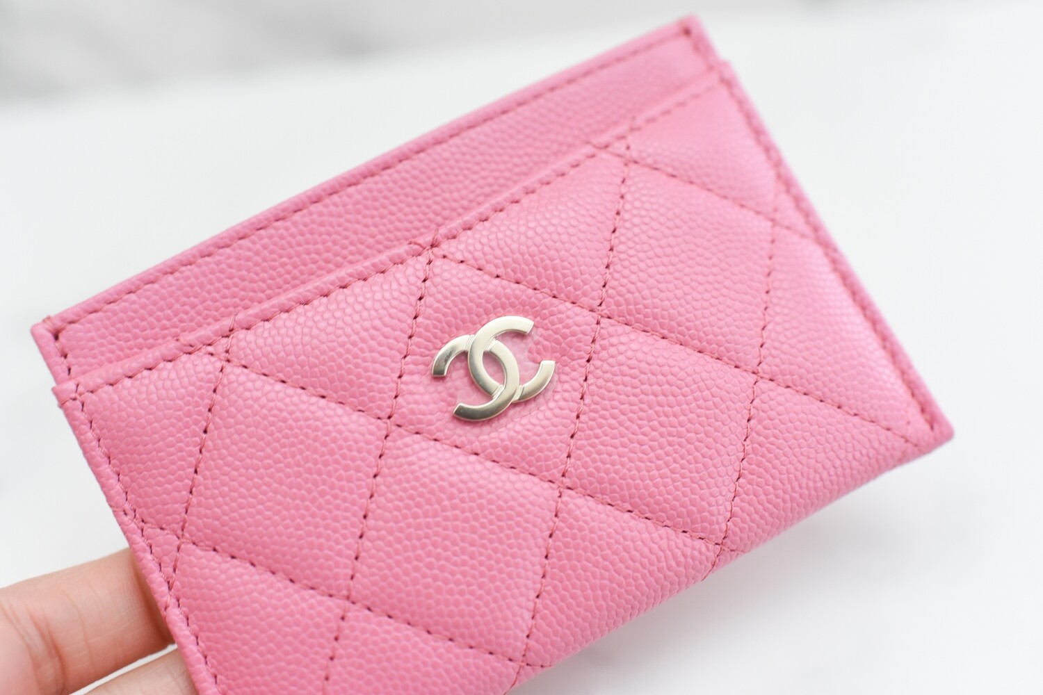 Bagsaaa Ch**el Card holder Pink Caviar Leather - 11x7.5cm