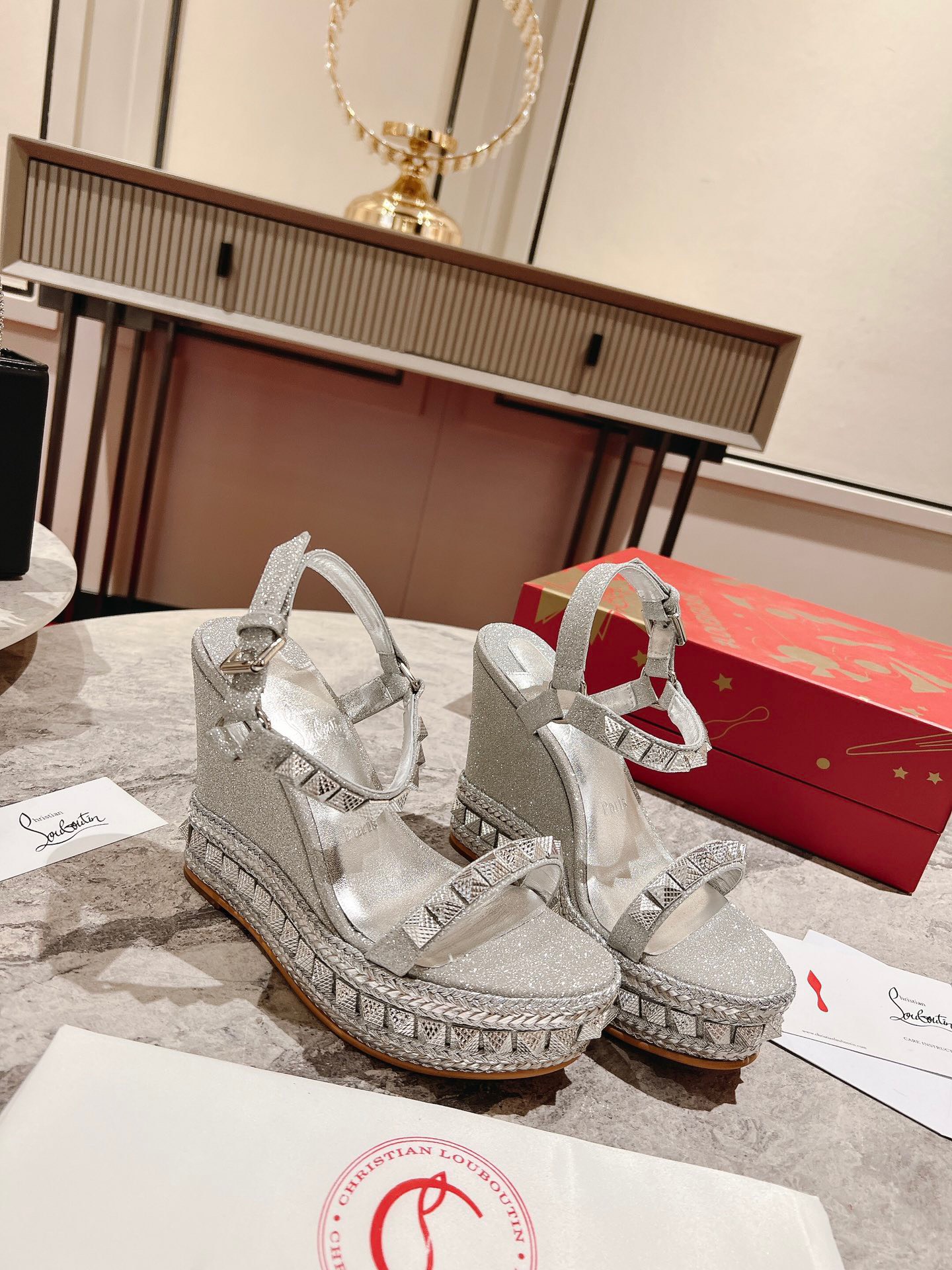 Bagsaaa Chr1st1an Louboutin Pyraclou 110 Patent Leather Wedge Sandals