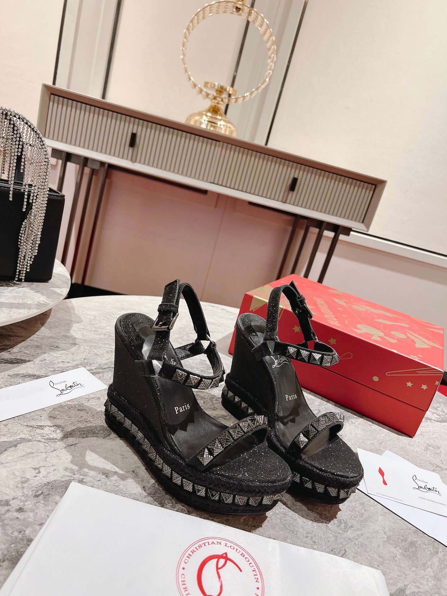 Bagsaaa Chr1st1an Louboutin Pyraclou 110 Patent Leather Wedge Sandals